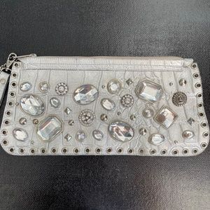 Leather Rock USA Silver Leather Rhinestone Stud Grommet Clutch Purse Wristlet